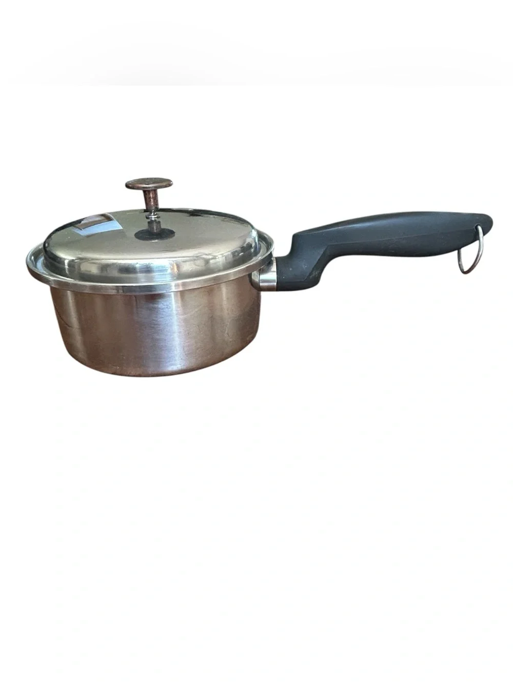 Vintage De Luxe Permanent Stainless Steel 1 Qt Saucepan Pot W‎ Lid Black Handle